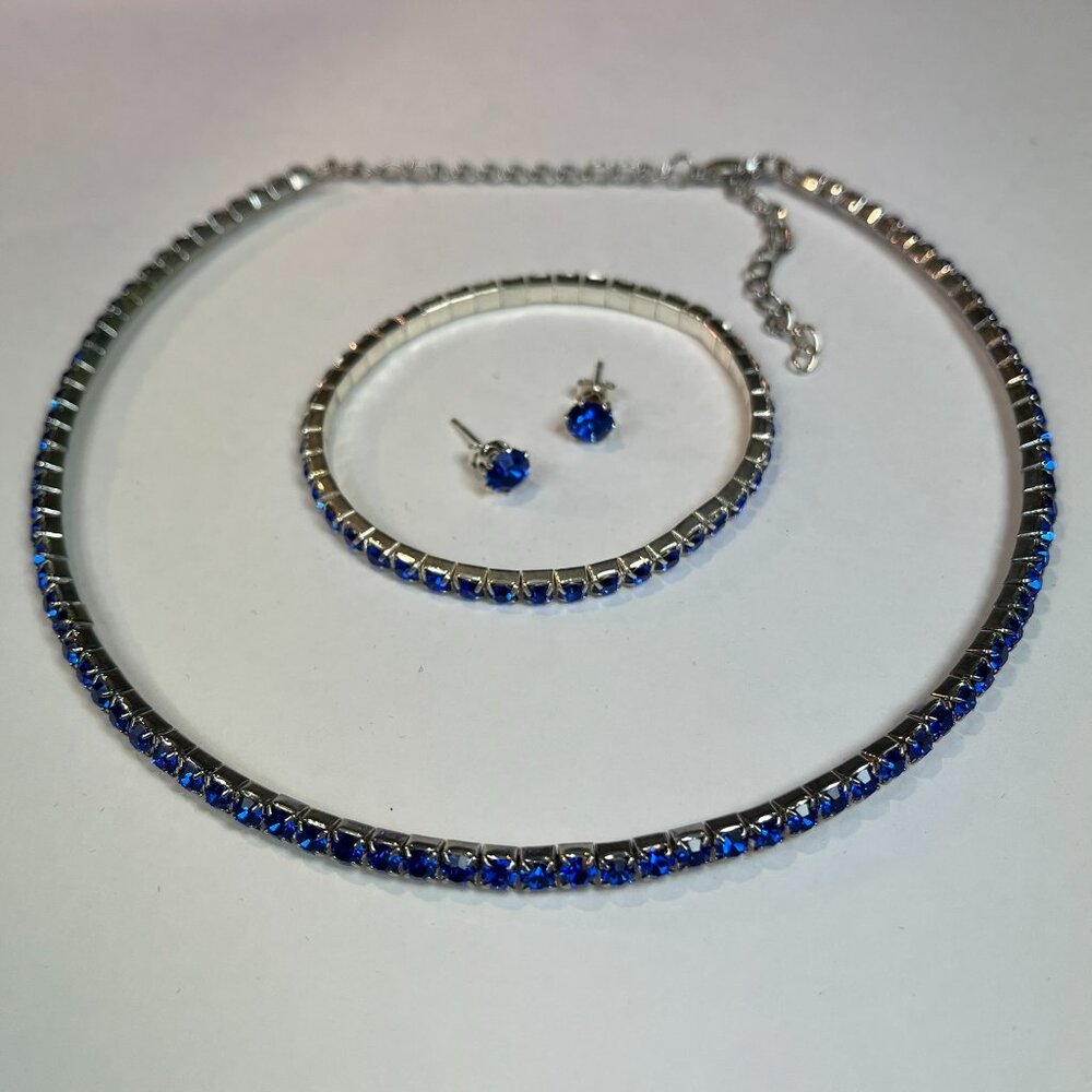 Swarovski Elements Jewelry Set Single Rows Best Seller Crystals Blue color